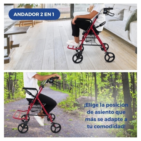 Andador para ancianos de 4 ruedas | Altura regulable, plegable, respaldo y  asiento | Sofía