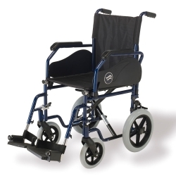 Fauteuil roulant avec petites roues | Roue de 12" | Acier | Repose-pieds repliables et amovibles | Couleur bleu | Breezy 90 Asiento 45 cm