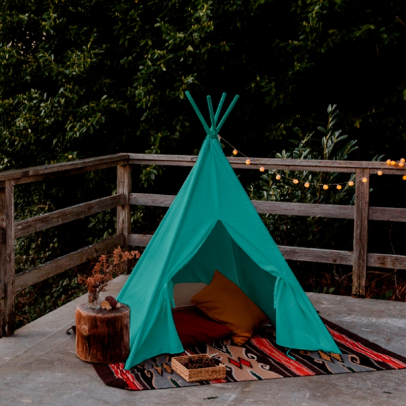 Tente tipi pour enfants, Pliable, Vert d'eau, Indien