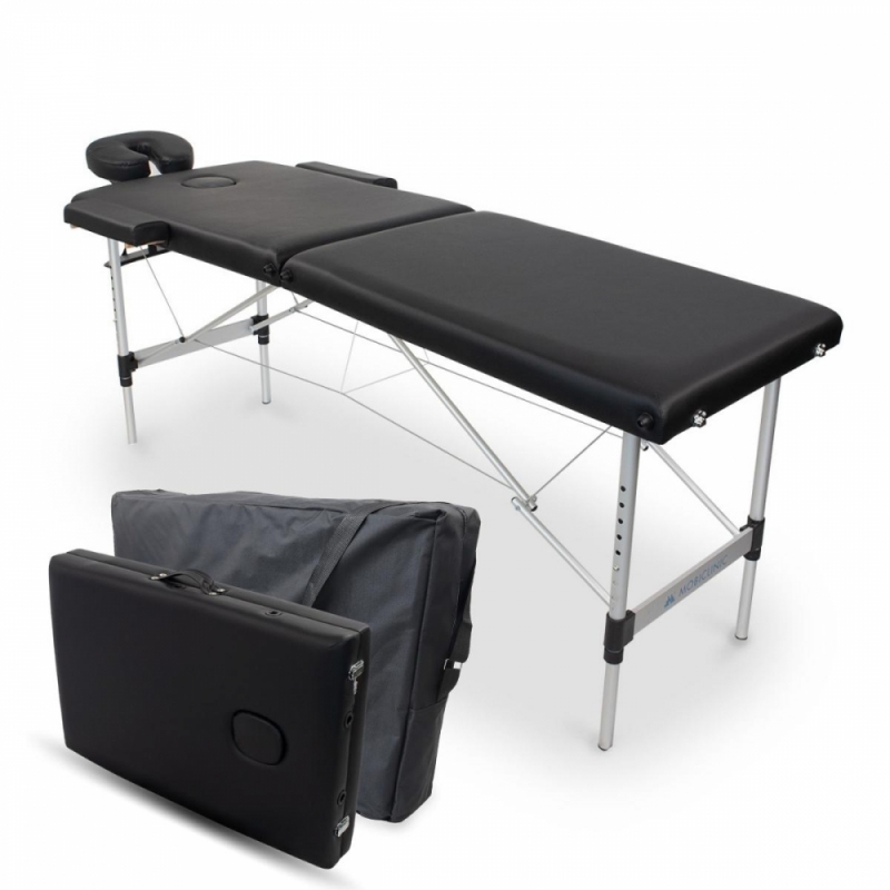 Table de massage noire portable avec pieds en aluminium