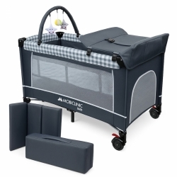 Lit de voyage 3 en 1 | Table à langer | Parc pour bébé | Portable | Pliable | Sac de transport | Gris | Caelum | Mobiclinic