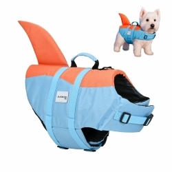 Gilet de sauvetage pour chien | Harnais réglable | Laisse à anneau | Poignée | Aileron décoratif | Sharky | L | Mobiclinic M