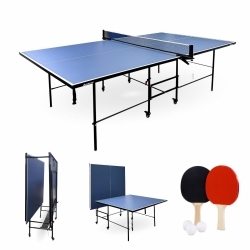 Table de ping-pong | Pliable | Design professionnel | Roues 360º | Filet, raquettes et balles | Tokyo | Bleu | Mobiclinic