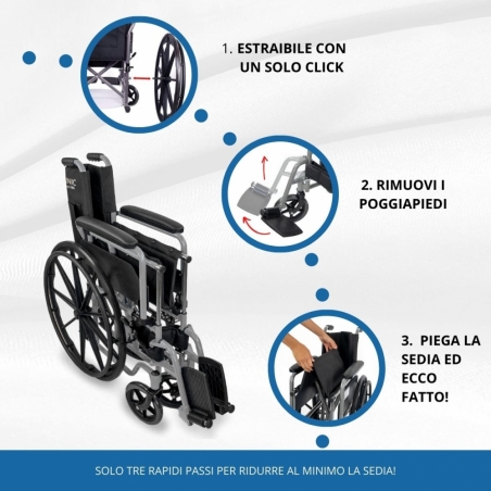 Mobiclinic Sedia a rotelle Pieghevole e leggera Pedane pieghevoli ed  estraibili Braccioli pieghevoli e imbottiti Braccioli pieghevoli e  imbottiti