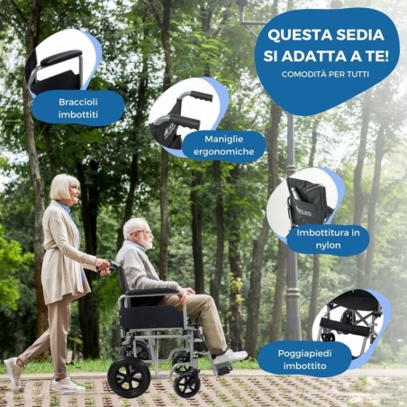 Mobiclinic Sedia a rotelle Pieghevole Leggera Seduta 46 cm Due