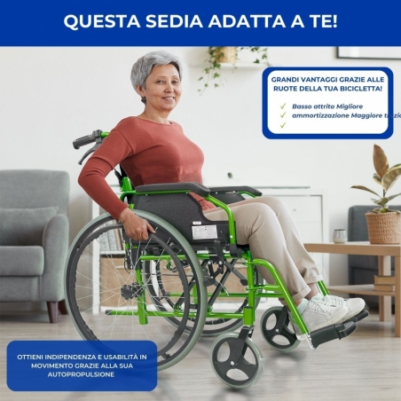 Sedia a rotelle, Alluminio, Verde, Schienale diviso