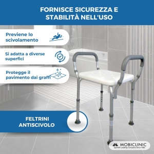 Sgabello Da Doccia Mobiclinic Regolabile - In Alluminio E PVC, Portata 100 Kg, Antiscivolo, Leggero