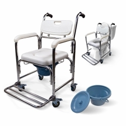 Sedile per doccia con comoda | Comoda rimovibile da 4,3 litri | Poggiapiedi e braccioli | Ruote con freni | Rope | Mobiclinic