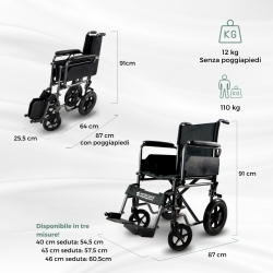 Sedia a rotelle pieghevole |Ruote piccole | Poggiapiedi estraibili | S230 Sevilla| TOP| Mobiclinic Sedile 40 cm