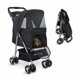Passeggino per cani|Pieghevole |Ruote freno 360º |3 accessi |Tendalino| Cestello XXL e portabicchiere |Nero |Zuma| Mobiclinic