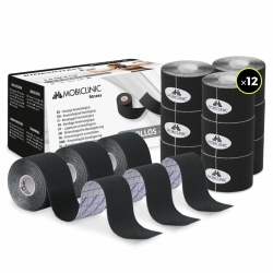 Confezione Kinesiotape | Bendaggio neuromuscolare | 12pz | 5cm X 5 mt | Mobitape | Mobiclinic Nero