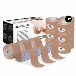 Confezione Kinesiotape | Bendaggio neuromuscolare | 12pz | 5cm X 5 mt | Mobitape | Mobiclinic Beige
