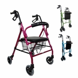 Girello per anziani | Pieghevole| Alluminio| Freni | Seduta e schienale | 4 ruote | Rosa| Escorial | Mobiclinic