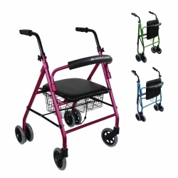 Deambulatore pieghevole | Seduta e schienale | Alluminio | Cesto | Per anziani | Rosa| Prado | Mobiclinic